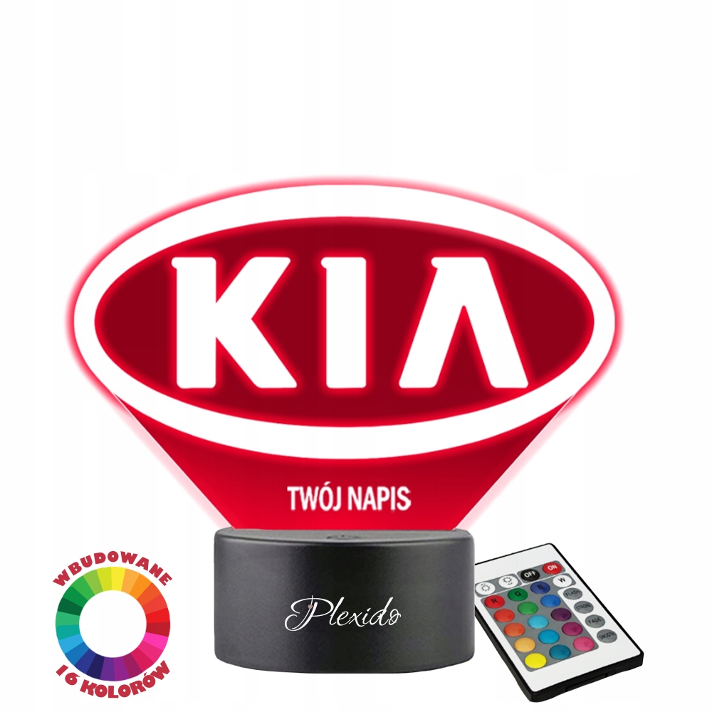 Lampka Nocna Samochód Kia Logo Twój Napis Imię Grawer Prezent 3D LED