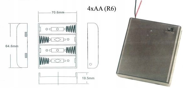 Koszyk na baterie 4x AA (R6) koszyczek z pokrywką i wyłącznikiem Producent bez marki