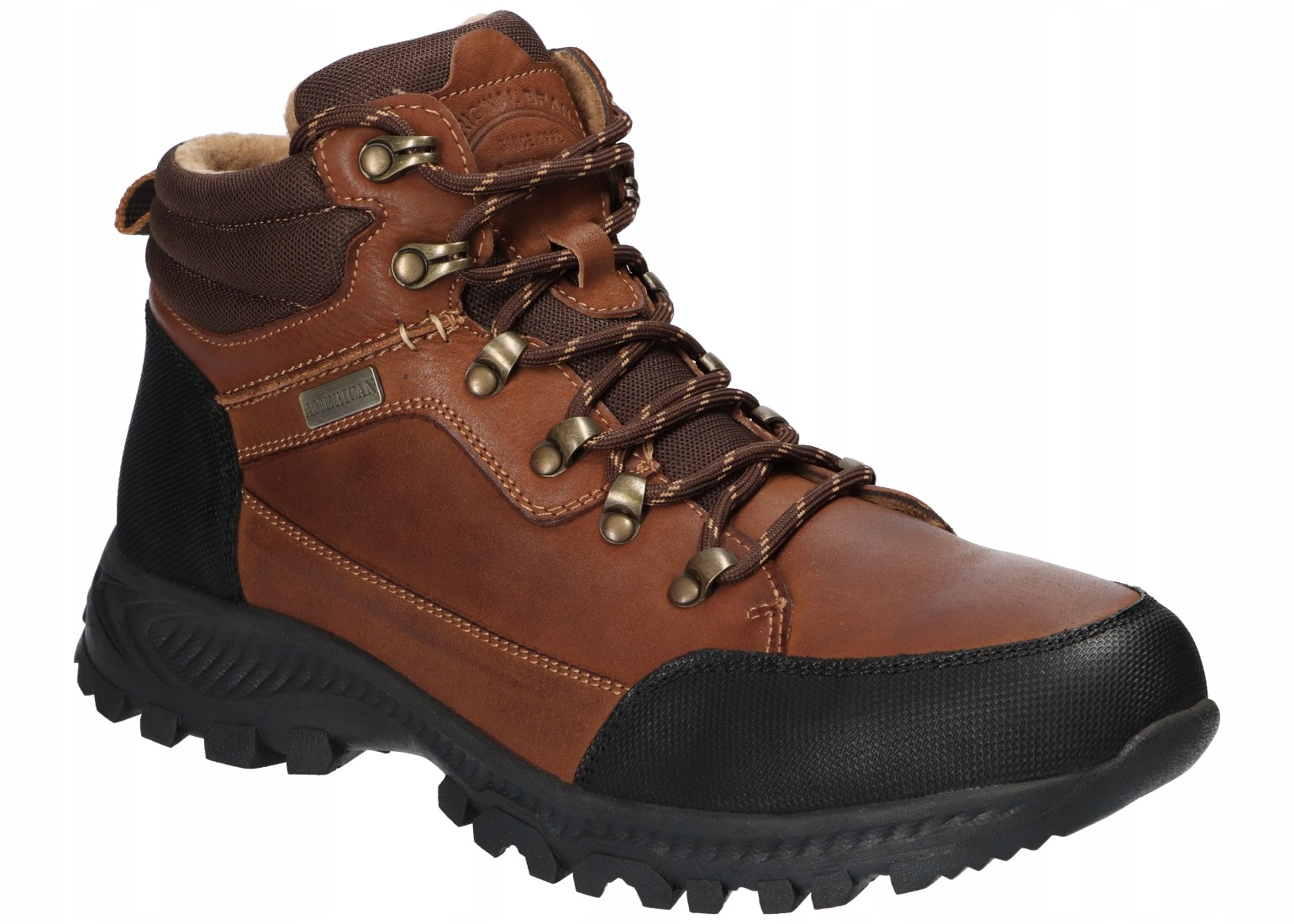 American Club CY129 Zateplené Trapery Pánské Kožené Zimní Boty Hnědé 45