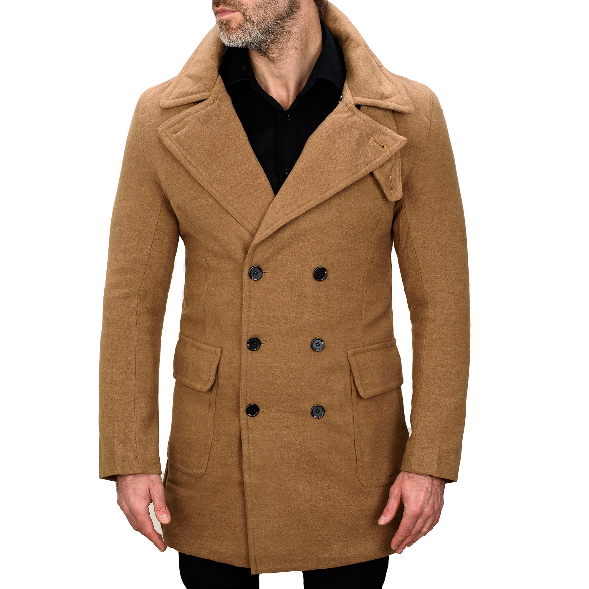 JP1048 r. XL ELEGANCKI DWURZĘDOWY MĘSKI PŁASZCZ OCIEPLANY