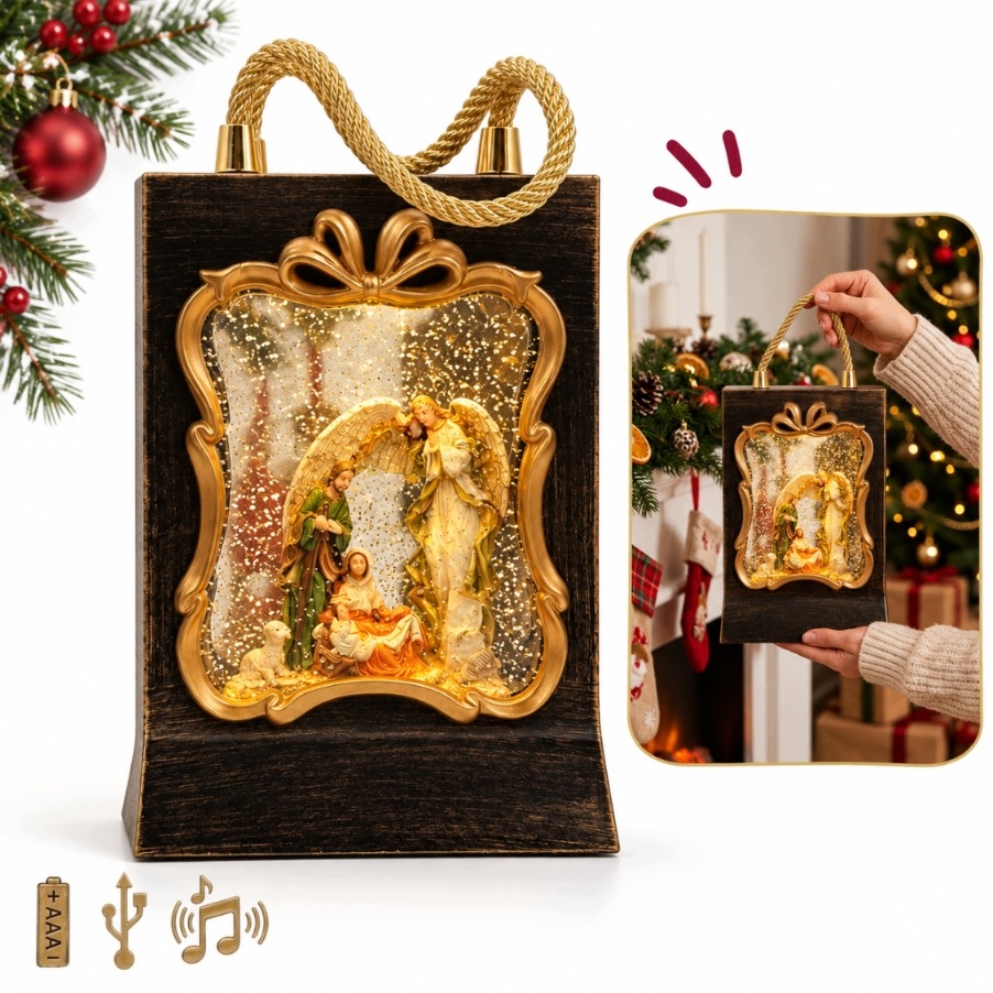 Vánoční Lampion Betlém Anděl Sněhová Koule Led 24 CM Hudba Baterie