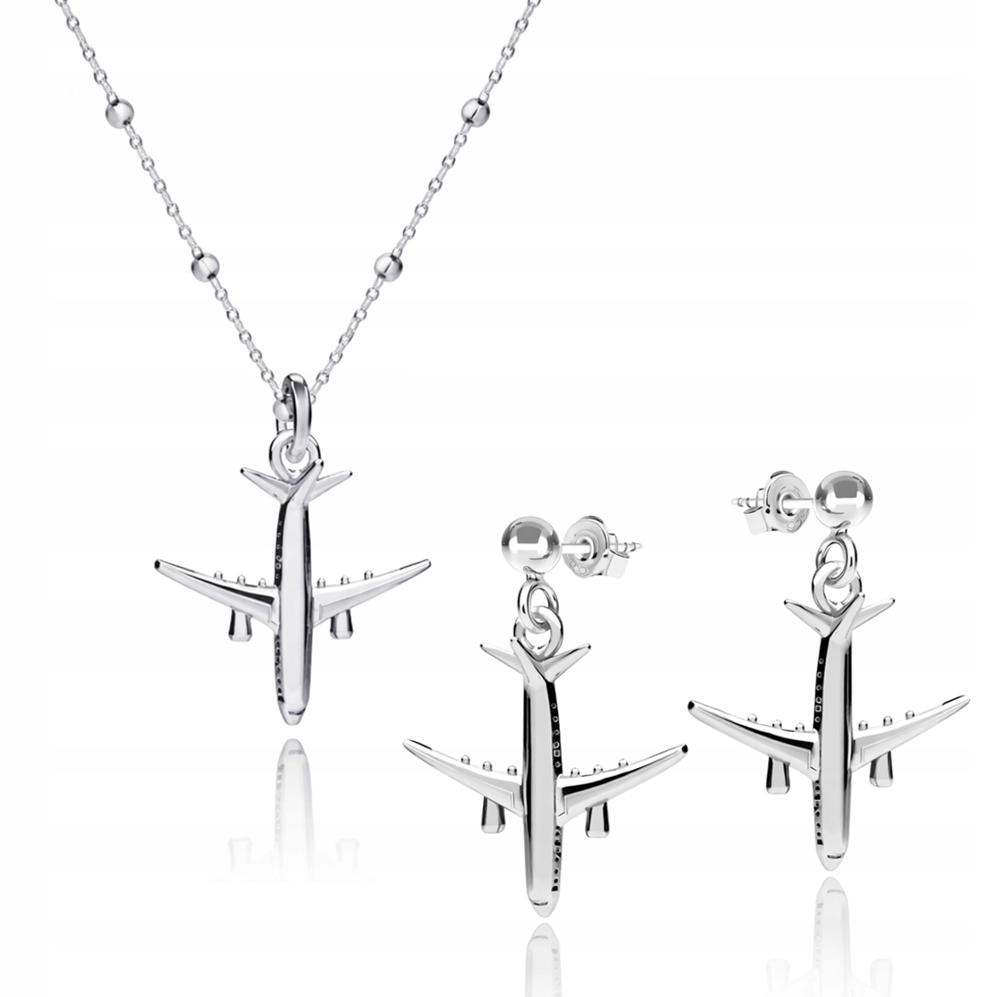 Letadlo boeing stříbrné sada kuličkových šperků stříbro 925