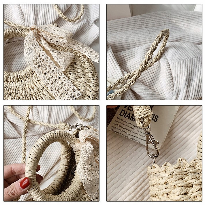 Torebka na ramię do ręki BOHO KOSZYK Pleciona Materiał dominujący słoma