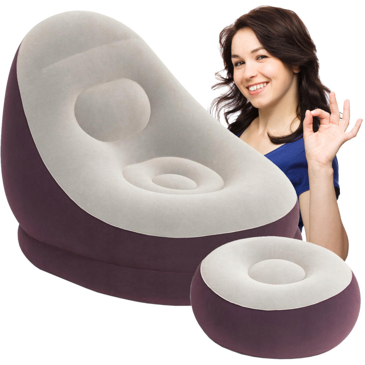 FOTEL DMUCHANY PUFA + PODNÓŻEK Welurowy Zestaw Wypoczynkowy Bestway 75053 Długość (cm) 94