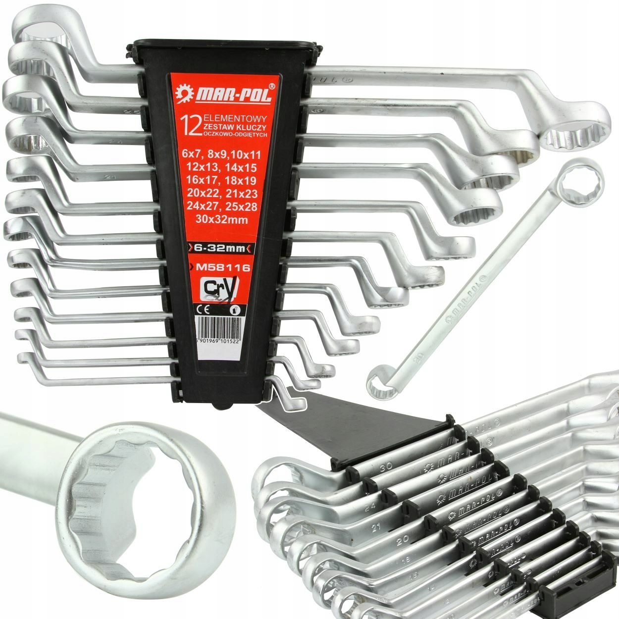 Klucze Oczkowe Odgięte 6-32mm Wygięte Zestaw 12el