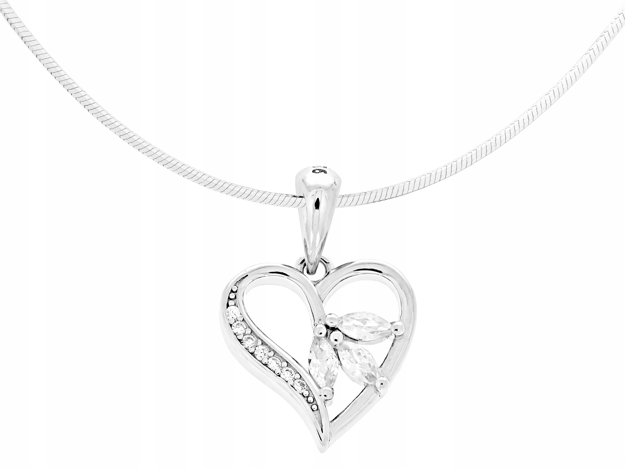 Krátký stříbrný dámský náhrdelník Srdce s zirkony Srdíčko Větvička 42 cm
