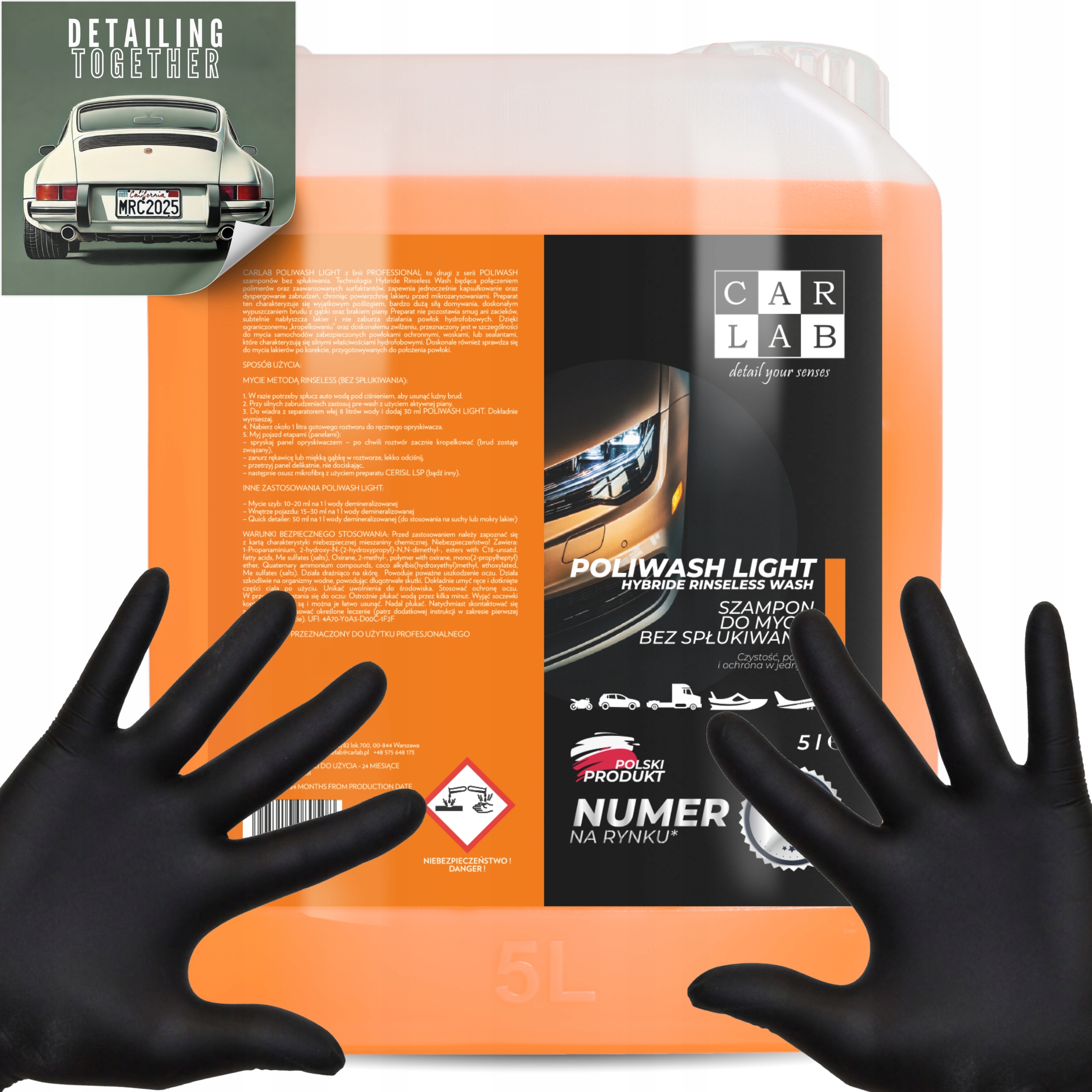 CarLab Poliwash Light Bezoplachový šampón na umývanie Rinseless Wash 5000 ml
