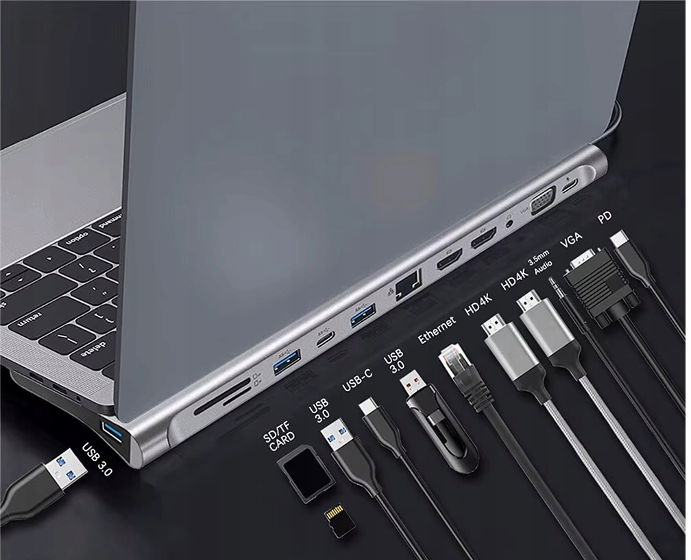 STACJA DOKUJĄCA HUB ADAPTER USB-C 12w1 RJ45 2x HDMI 4K ETHERNET VGA USB 3.0 Marka Kopier