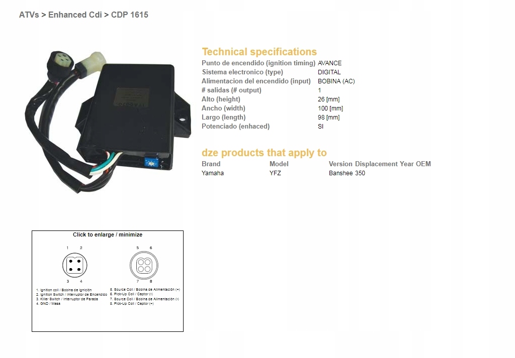 Dze Modul Zapaľovania CDI Yamaha Yfz 350 Banshee Multimapa ()