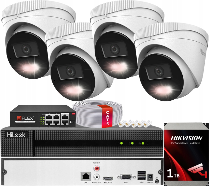 Monitorovací sada 4x IPCAM-T8-30DL 8MPx HiLook od společnosti Hikvision Detekce Ai