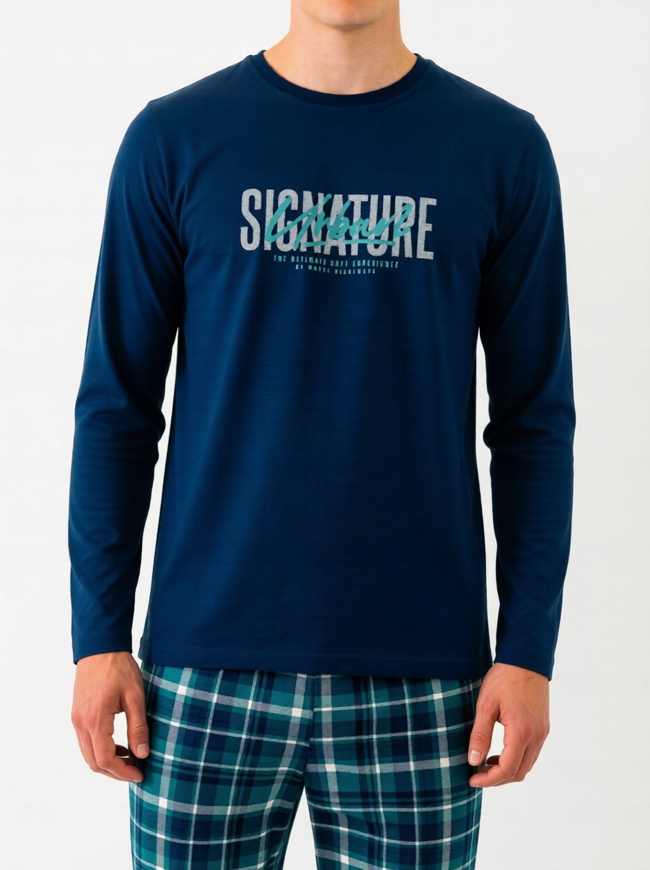 Muzzy Pánské pyžamo Signature dlouhé kalhoty s dlouhým rukávem, barva námořnická modrá R: M