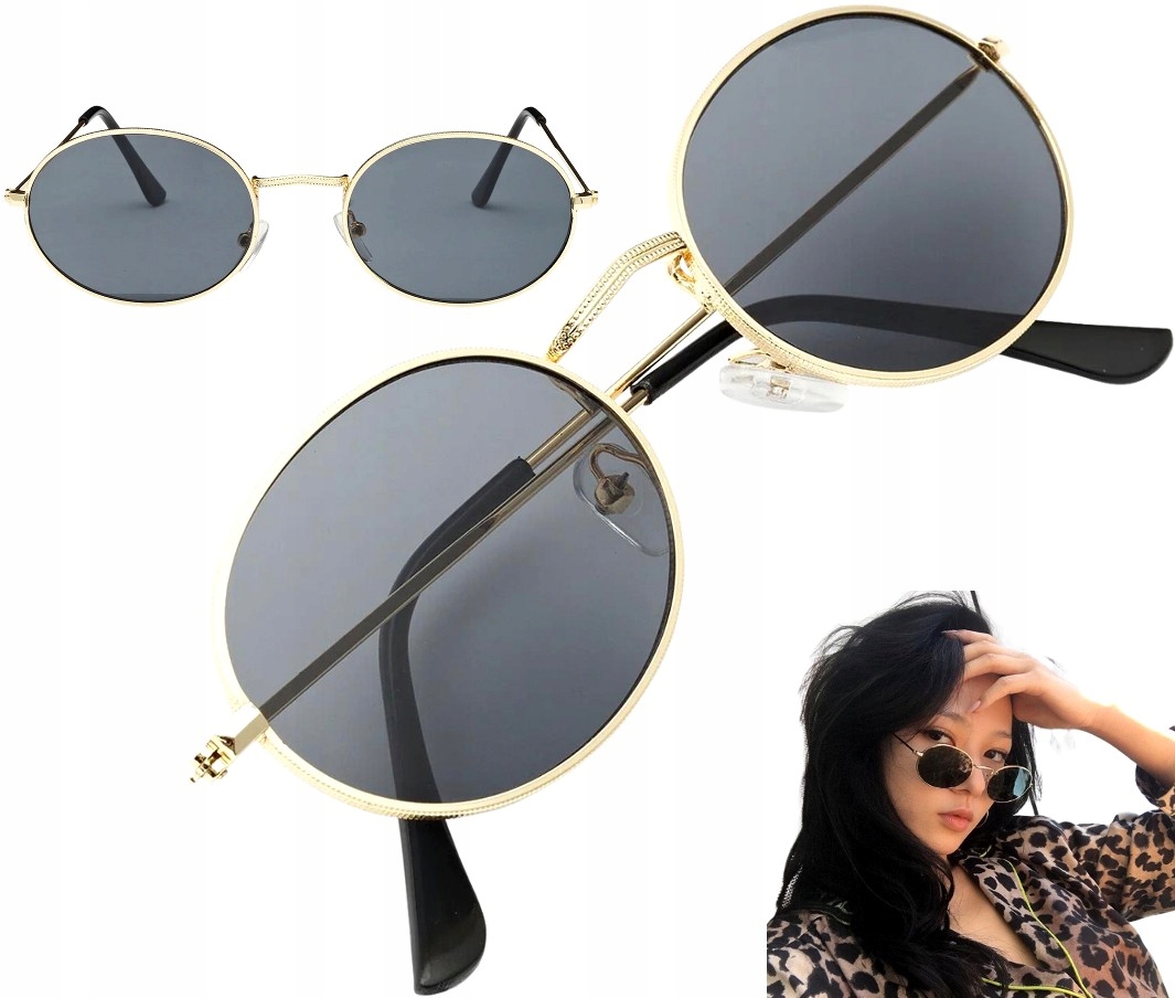 

Okulary damskie metalowe Lenonki boho owalne retro