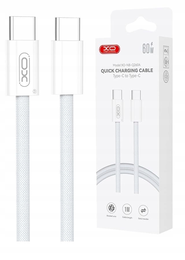 Kabel XO USB typ C - USB typ C 1 m biały