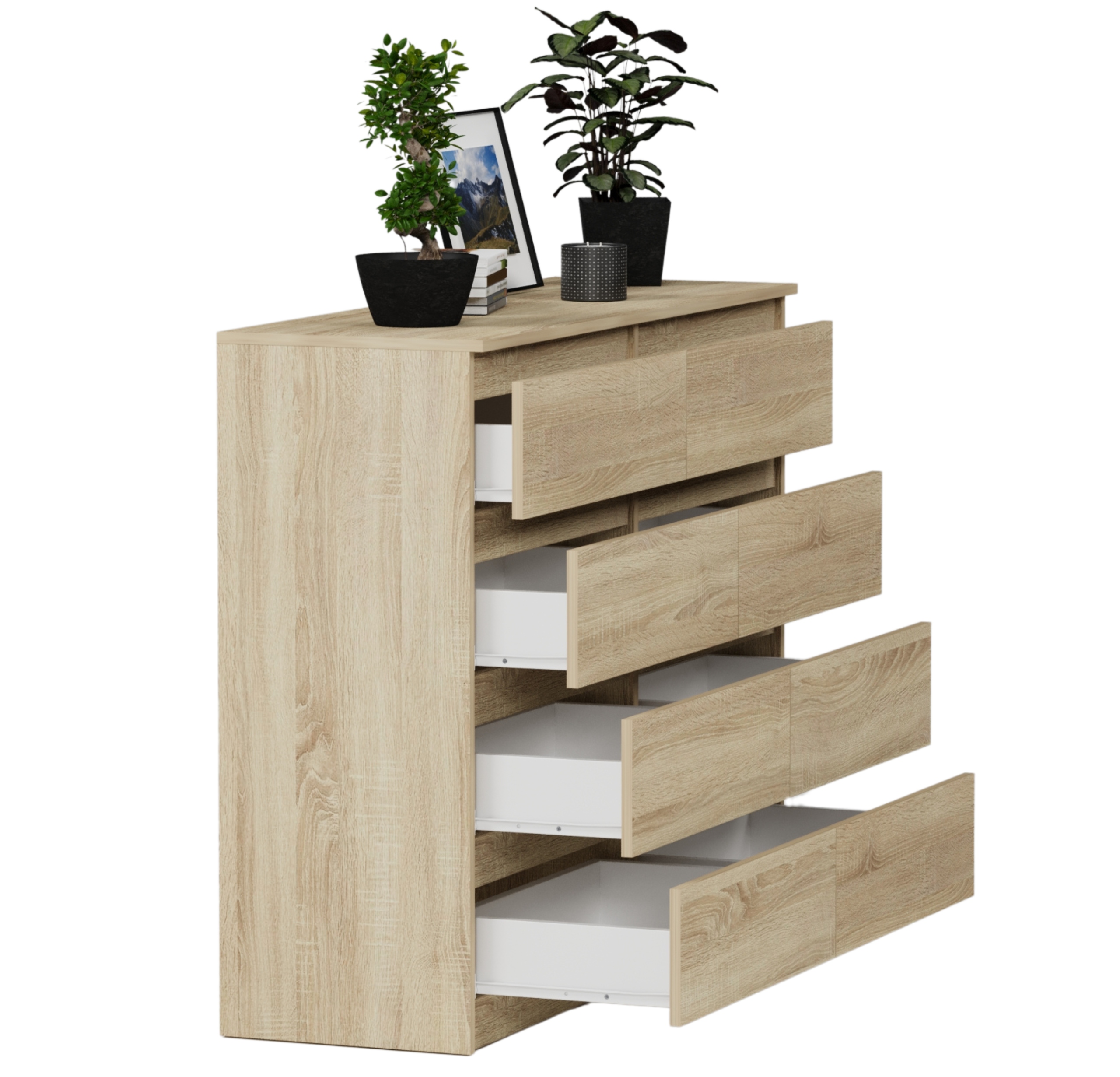 Nowoczesna KOMODA 140CM SZAFKA 8 SZUFLAD Sonoma PL