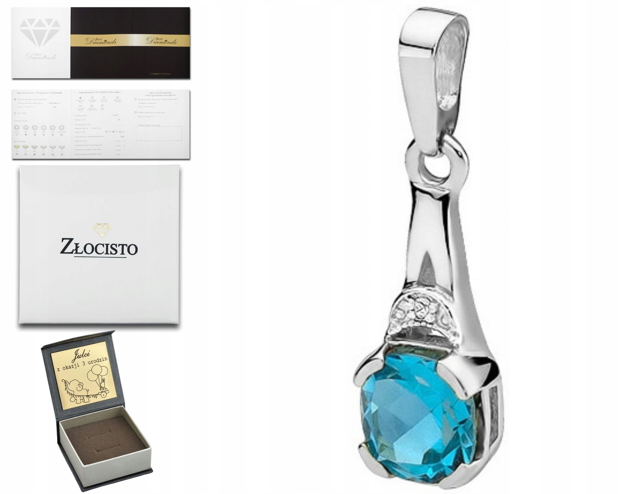 Bílý Zlatý Přívěsek S Brilianty A Topazem