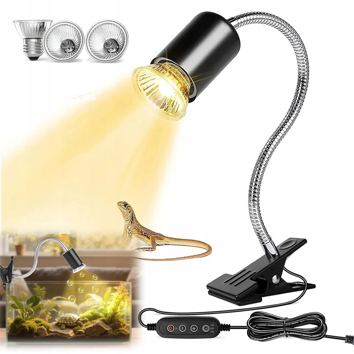 Levně Želví topná lampa, Uva Uvb světlo pro plazy, vyhřívaná topná lampa