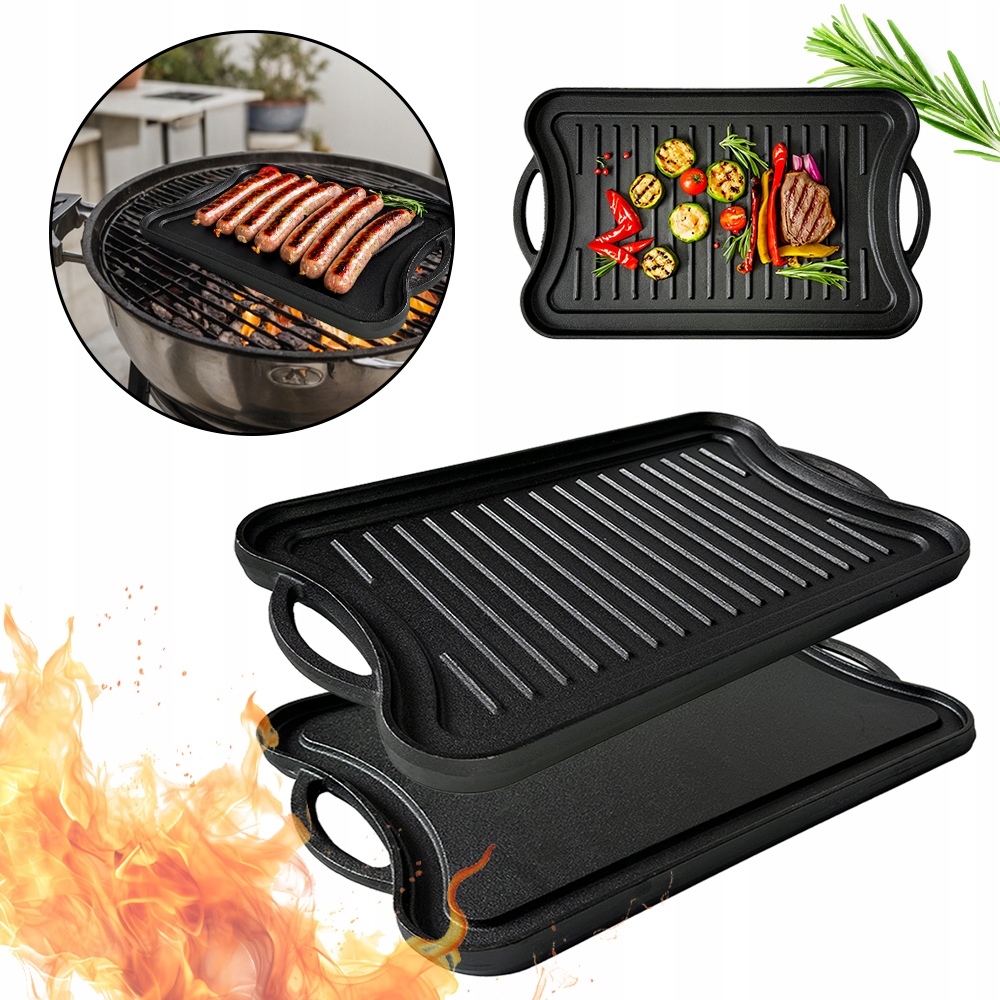 Płyta Żeliwna Dwustronna 51x26CM Na Grilla Ognisko I Ruszt Płyta Grillowa