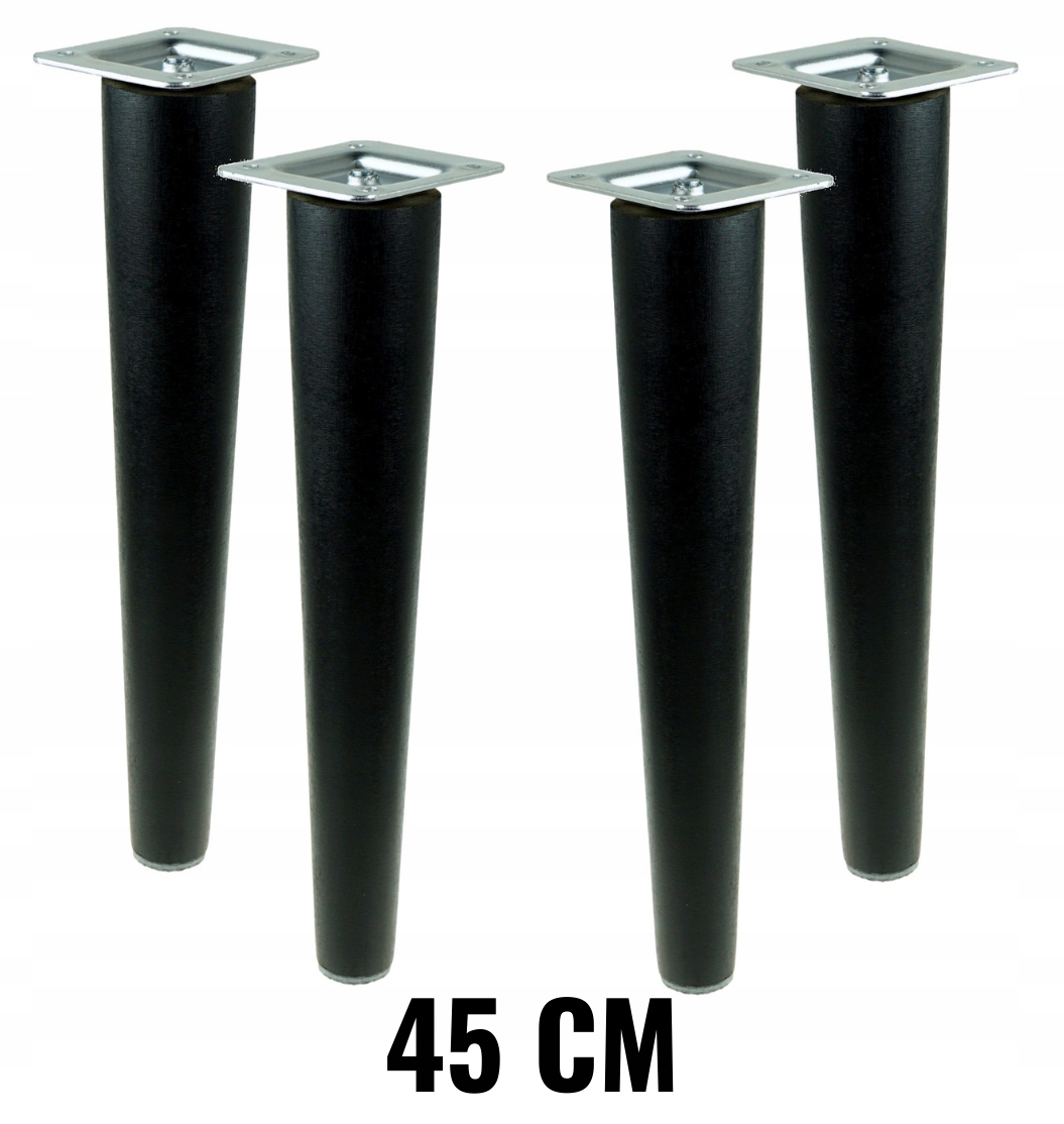 

4 x nogi nóżki drewniane 45 cm z blachami czarne
