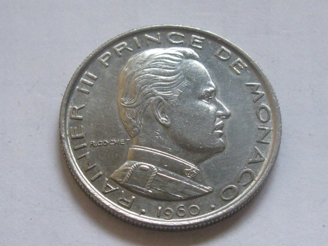 nr1254 Monaco Moneta 1 Frank 1960 Piękny stan