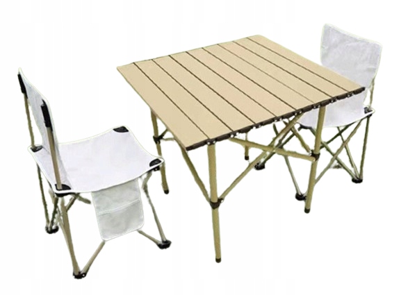Składany Stolik Turystyczny Ogrodowy 53*51*50CM Beżowy 2 Krzesła