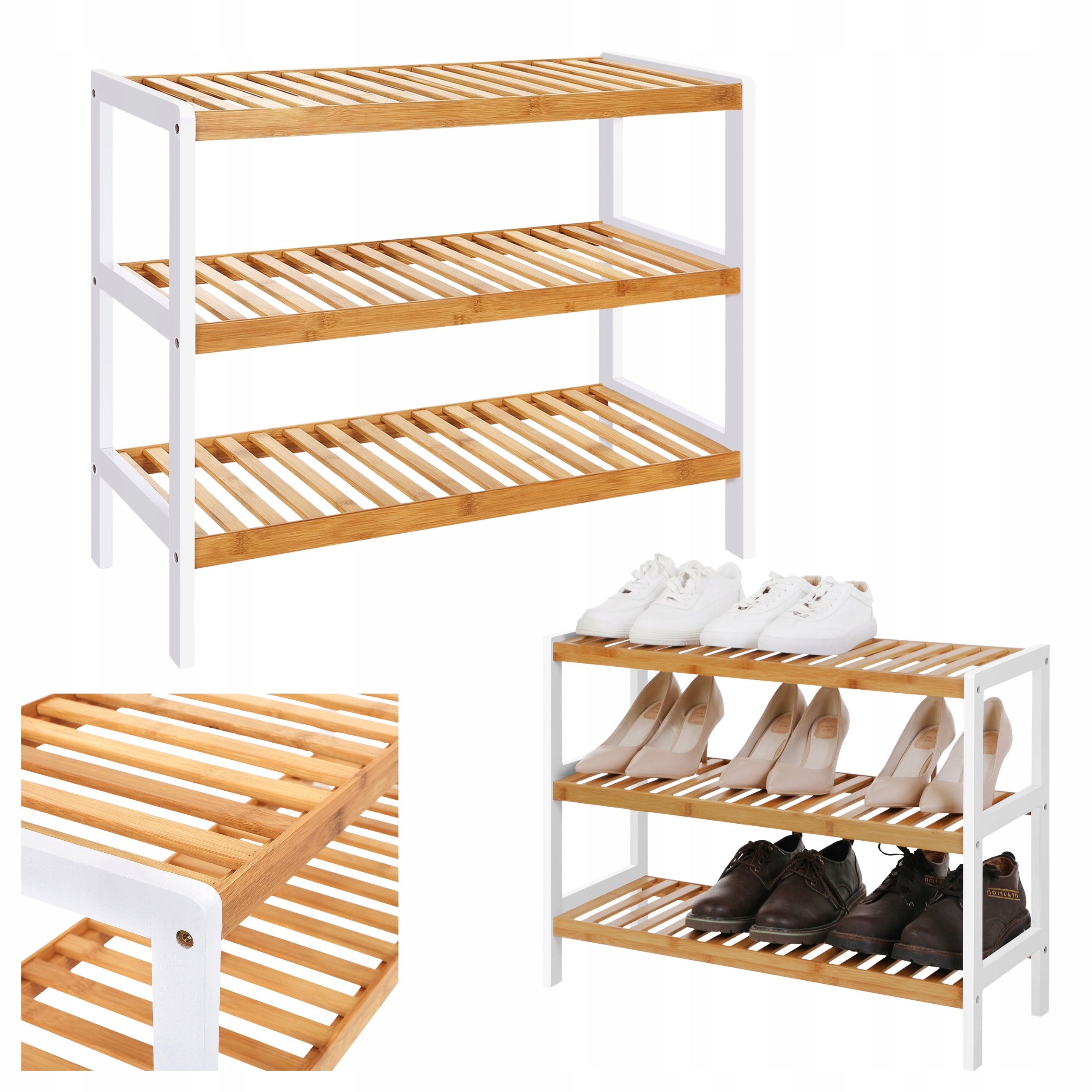 botník Bambusová Regál na boty 3 Úrovně 70 x 55 x 26 cm Přírodní