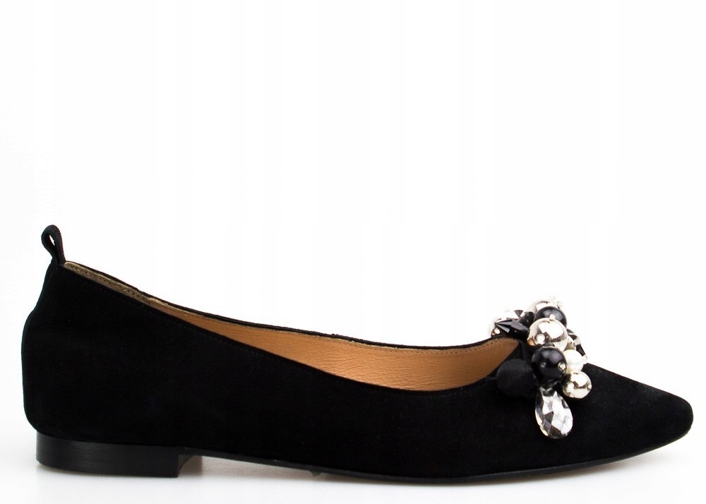 Černé Velurové Baleríny S Korálky Na Špičce 36