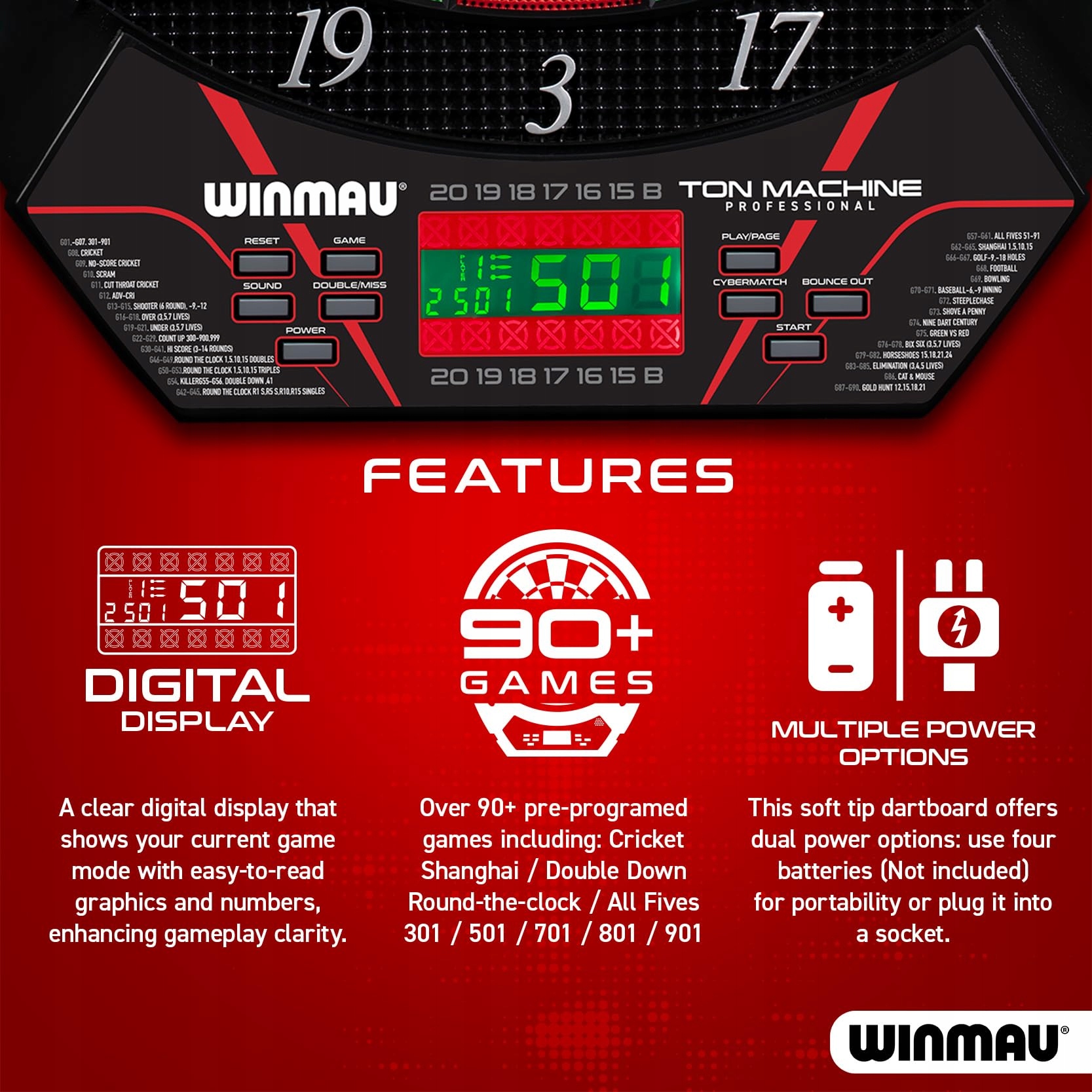 WINMAU Elektroniczna Tarcza Darts Soft Tip Zestaw 90+ Gier 8 Graczy — miniatura 3