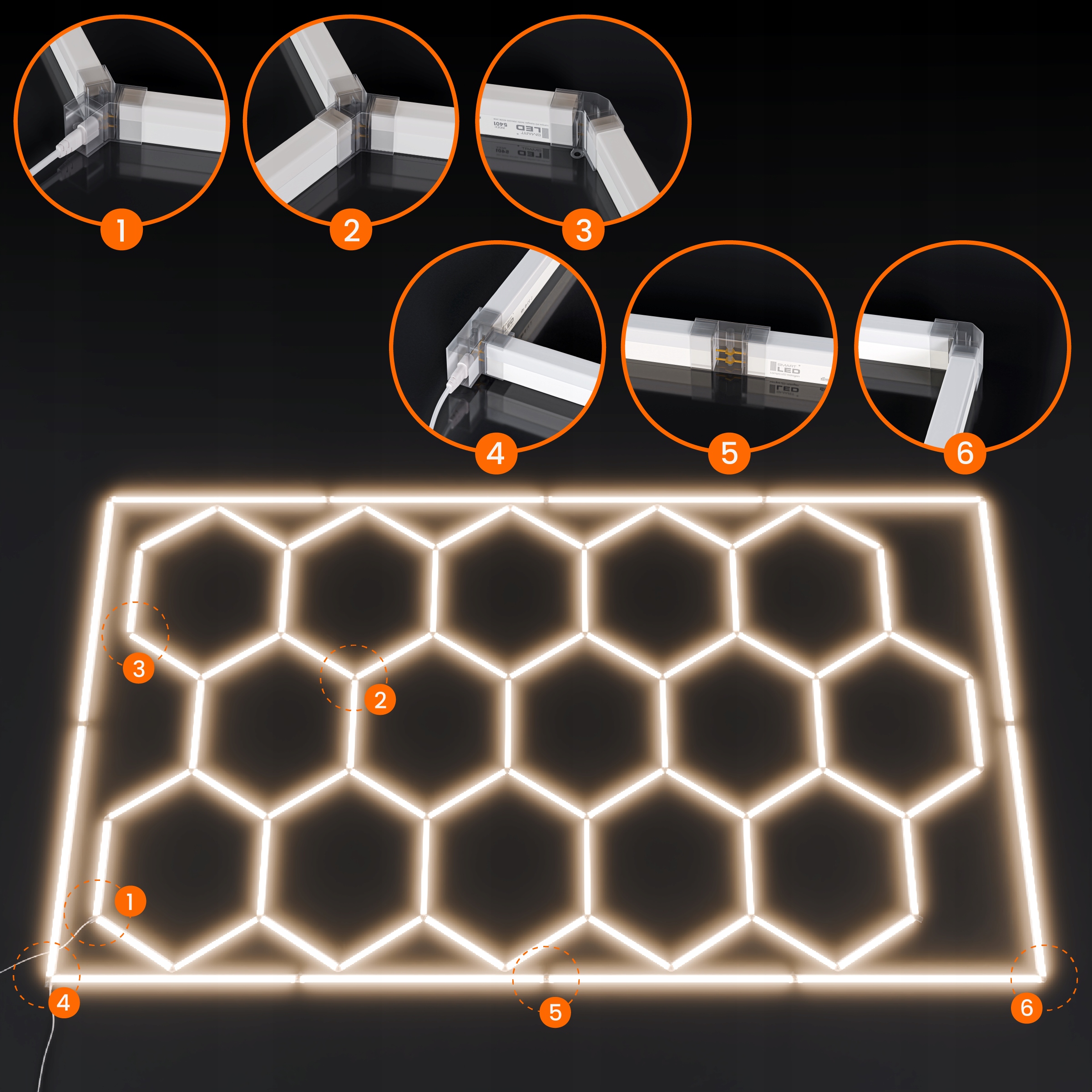 LED sešstūra griestu paneļa apgaismojums garāžas darbnīcai 484 x 243 cm Vītnes tipa iebūvēts LED avots