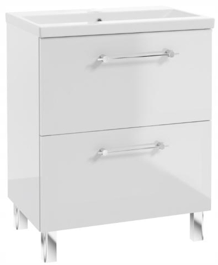 Koupelnová skříňka s umyvadlem a 2 zásuvkami 50x80 cm, stojící, bílý lesk