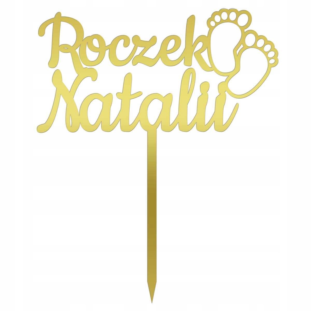 TOPPER ROCZEK STÓPKI DOWOLNE IMIĘ NAPIS TORT ZŁOTY Motyw personalizowany