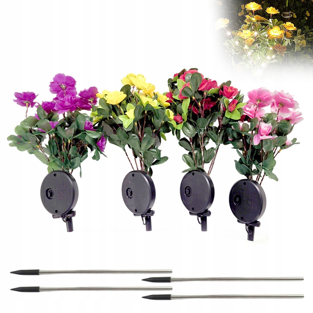 Sada 4 Solární lampa Led zahradní zapichovací Květ Rože Barevné Růže