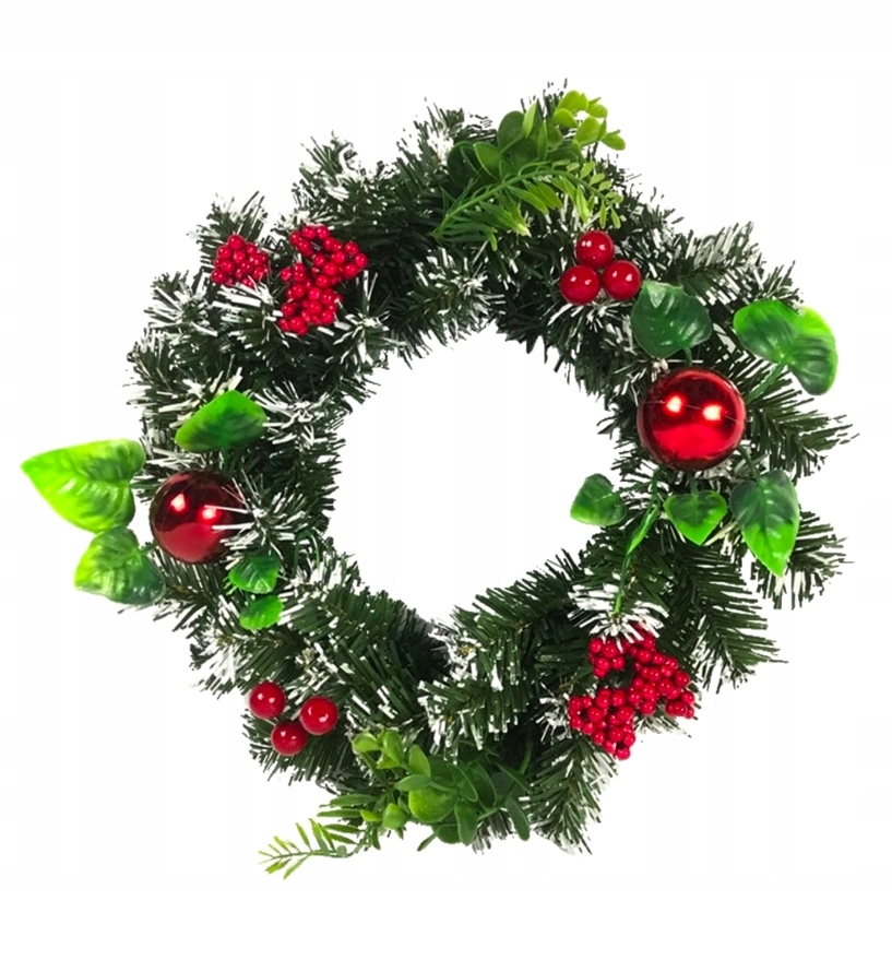 WIENIEC ŚWIĄTECZNY Z OZDOBAMI CZERWONY STROIK 30 cm MAŁA GIRLANDA