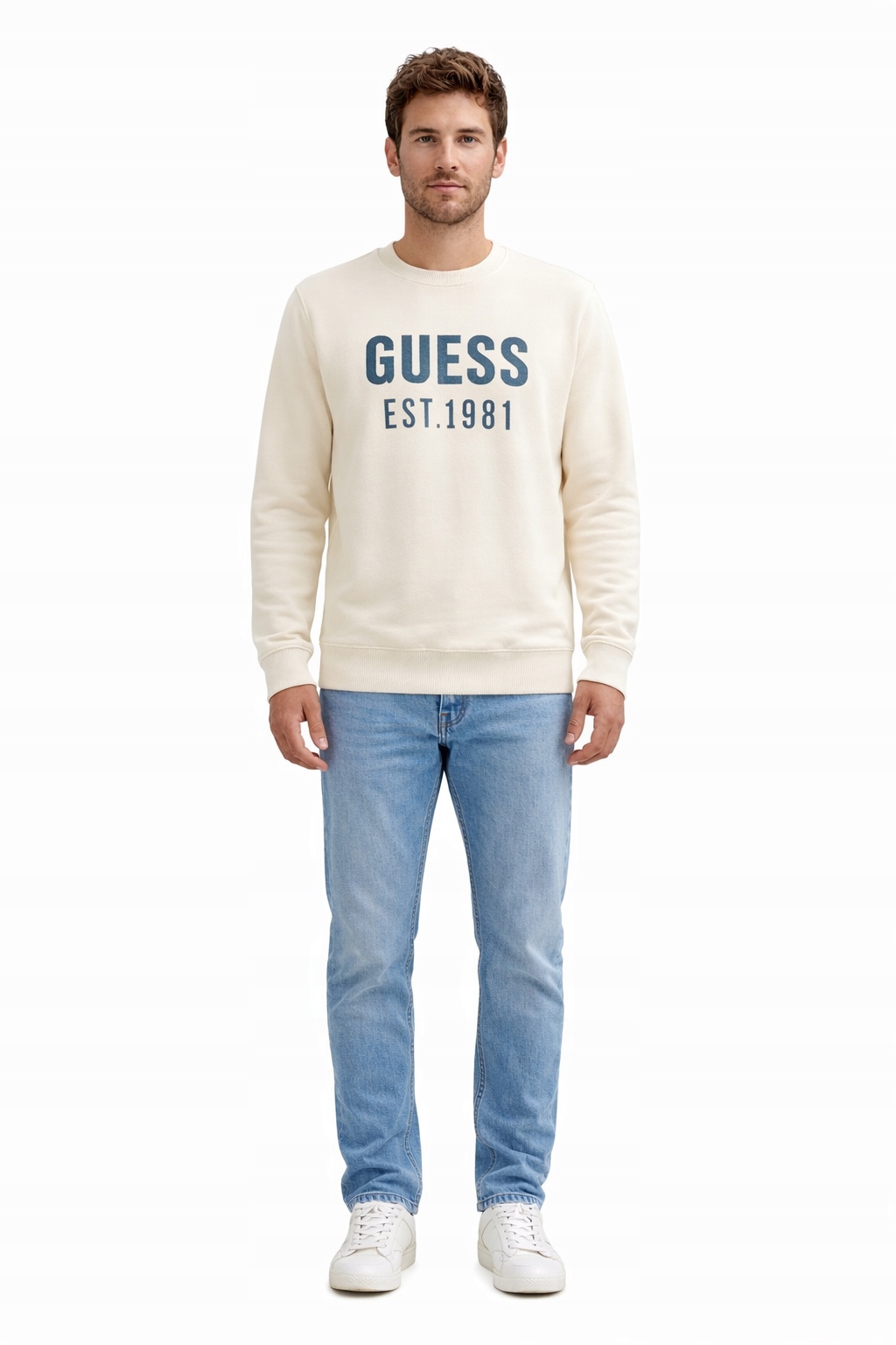 Guess Krémová Pánská Mikina Bavlněná S Potiskem Loga M I4B