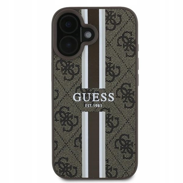 Etui Guess 4G Printed Stripes MagSafe na iPhone 16 Pro Max brązowe Guess