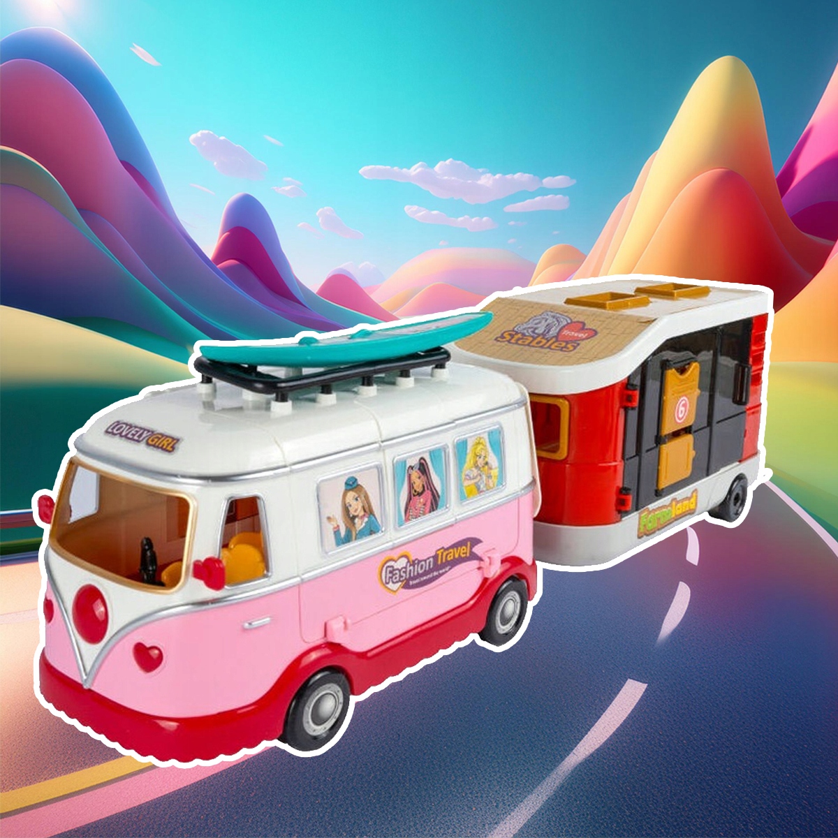 Kamper WIELKIE AUTO Autobus z Przyczepką Lalek Rozkładany Otwierany Domek Rodzaj kampery