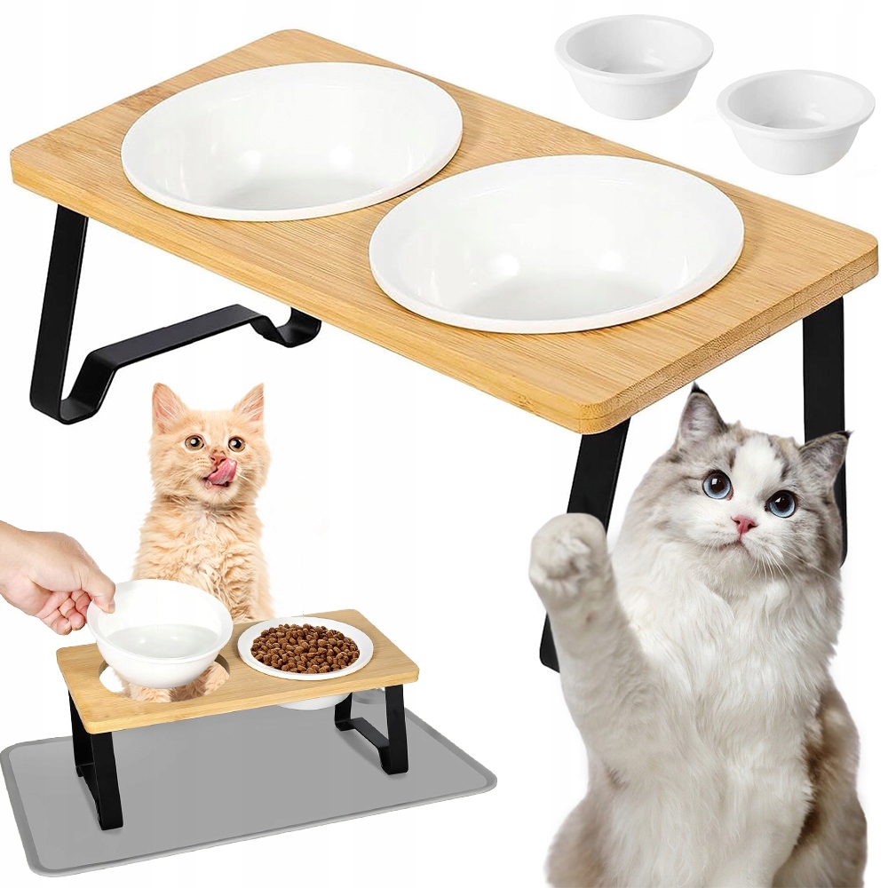 Levně 2V1 Dvojitá Miska Pro Psa Kočku Protiskluzová S Podložkou Pod Misky