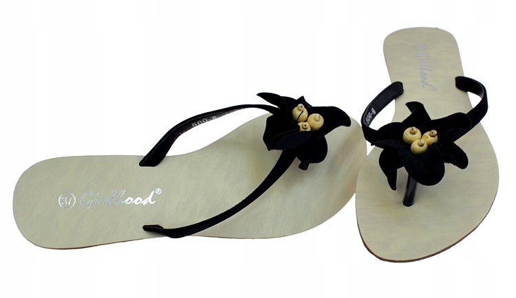KLAPKI JAPONKI CZARNE BUTY DAMSKIE KWIAT 5383 roz. 38
