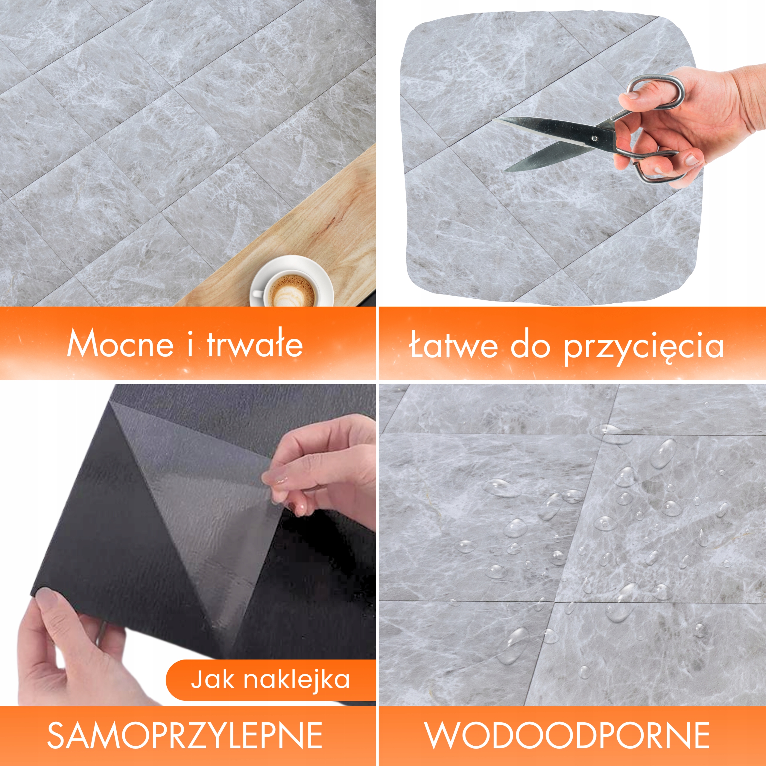 Płytka Winylowa Samoprzylepna 1 SZTUKA Wodny SZARY MARMUR Kafle Panel Grubość całkowita 1.5 mm