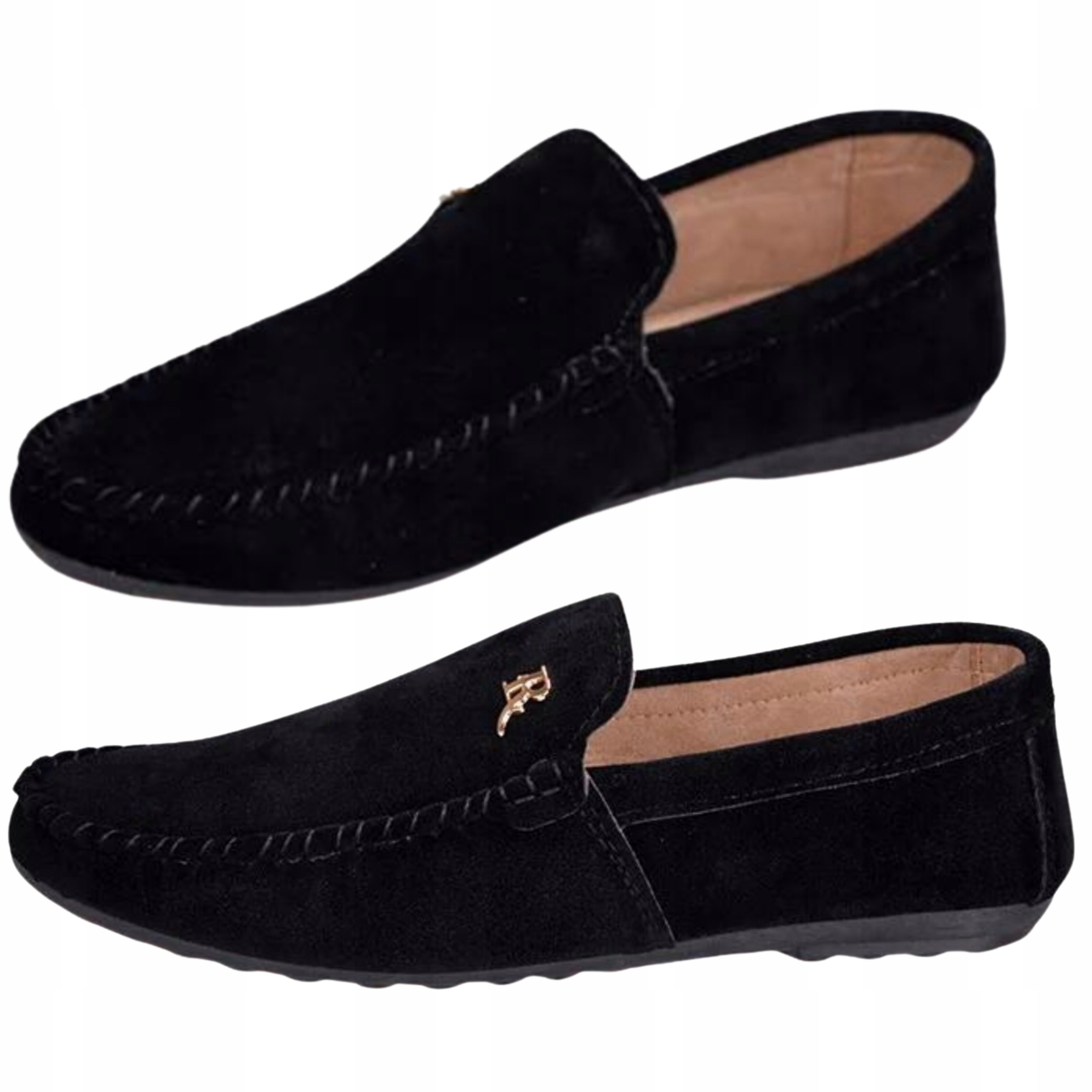 Mokasyny męskie czarne z minimalistycznym logiem buty męskie z eko skóry