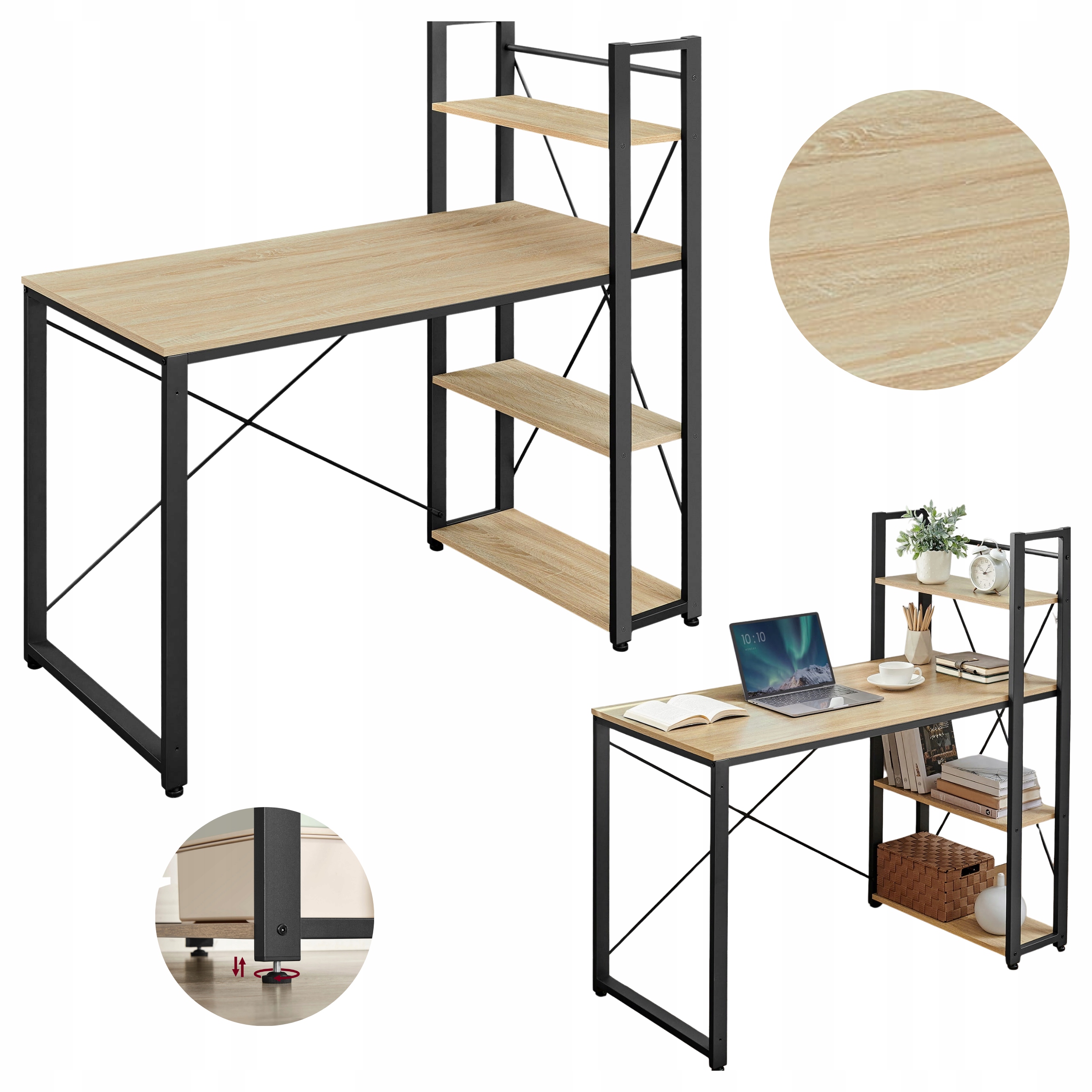 Mládežnícky stôl s regálom Počítačové police Kov Moderný Dub Sonoma