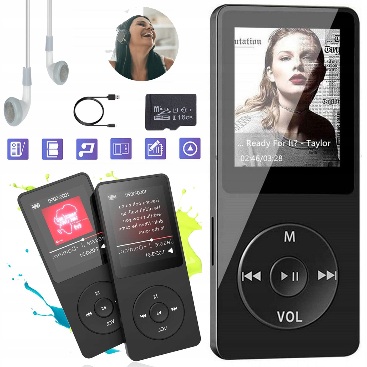 Hudební Přehrávač Hifi MP3 Rádio Fm Diktafon Sluchátka 128X160 Pixelů