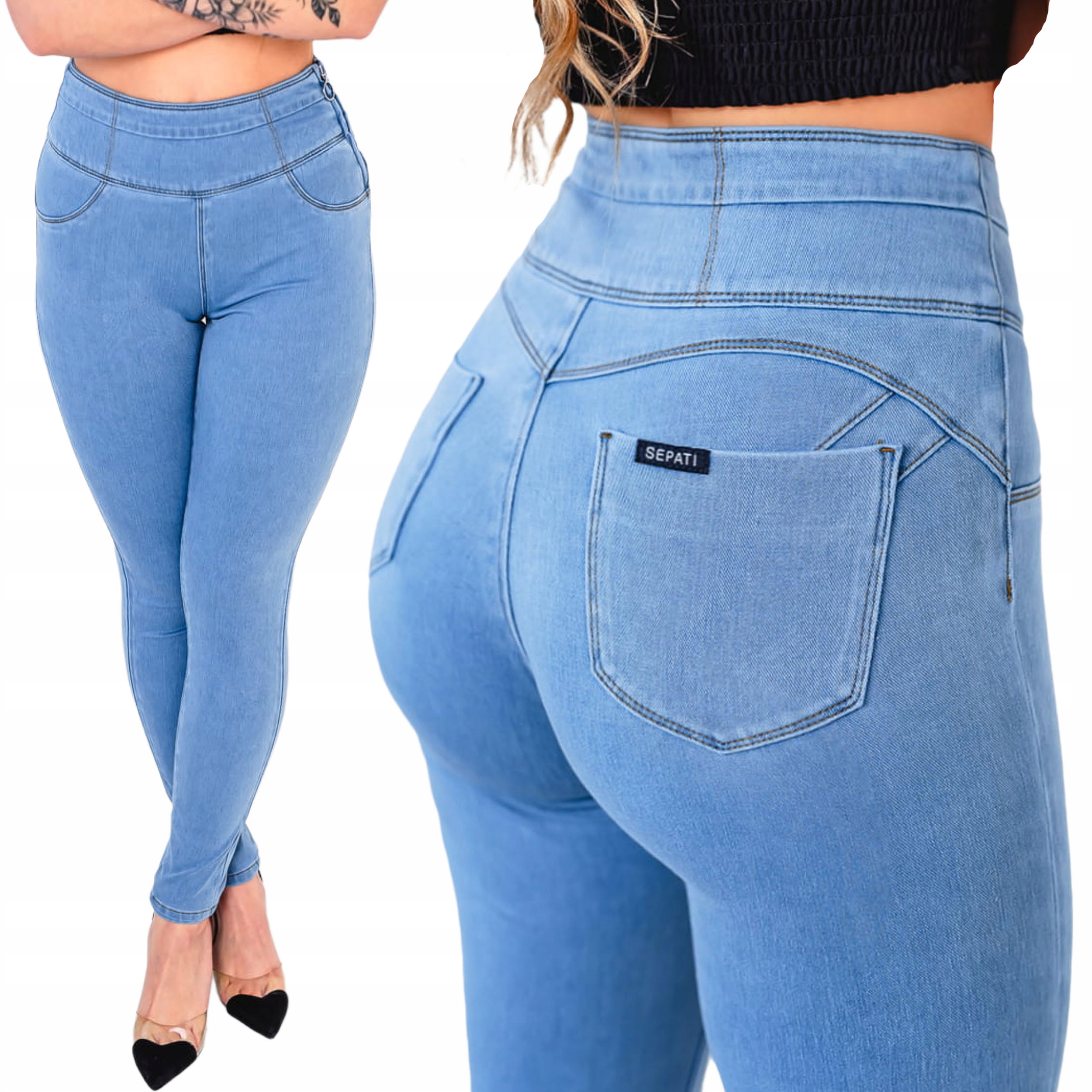 Přiléhavé dámské úzké nohavice džíny Push Up modelující skinny Zip S