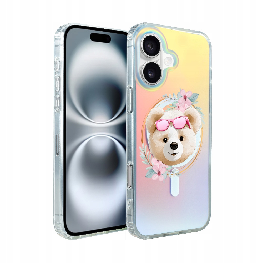 Pouzdro pro iPhone 16 Plus Ibizu s MagSafe, měnící barvu, medvídek s květinami