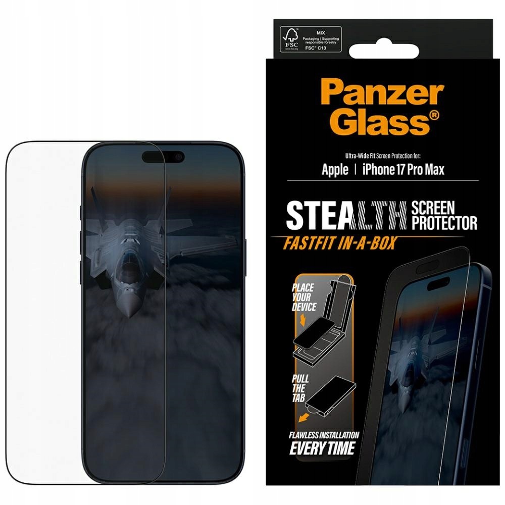 Sklo PanzerGlass Stealth Ultra-Wide Fit Fastfit iPhone 17 Pro Max