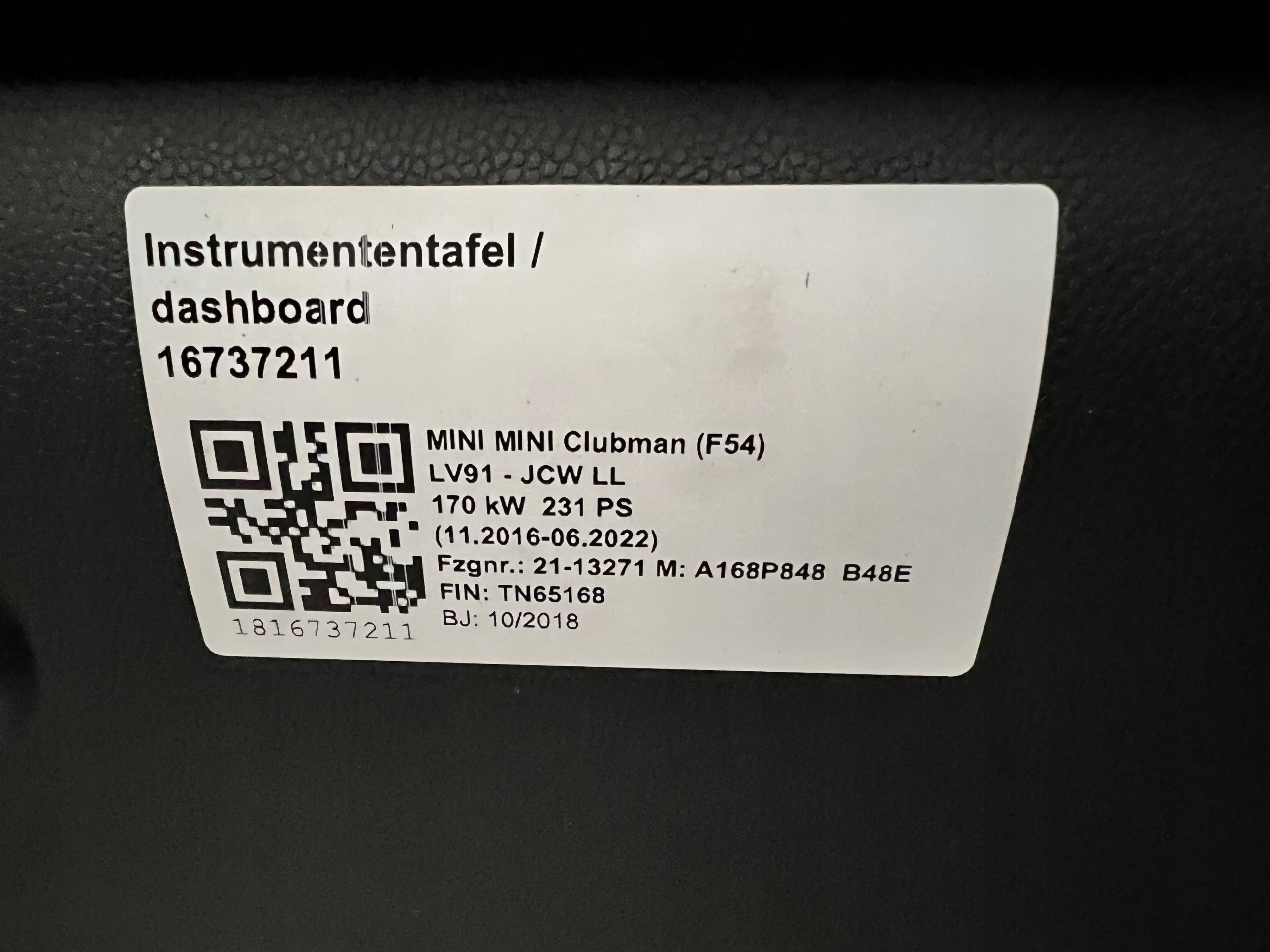 MINI F54 Clubman dashboard instrument panel console originál without HUD