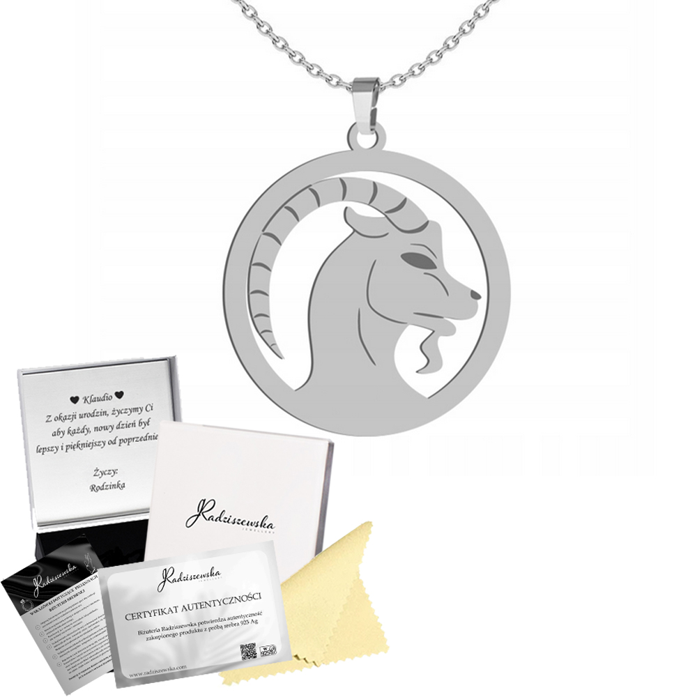 Stříbrný náhrdelník se znamením zvěrokruhu Kozoroh 925 Gravírování Dedikace Bonus