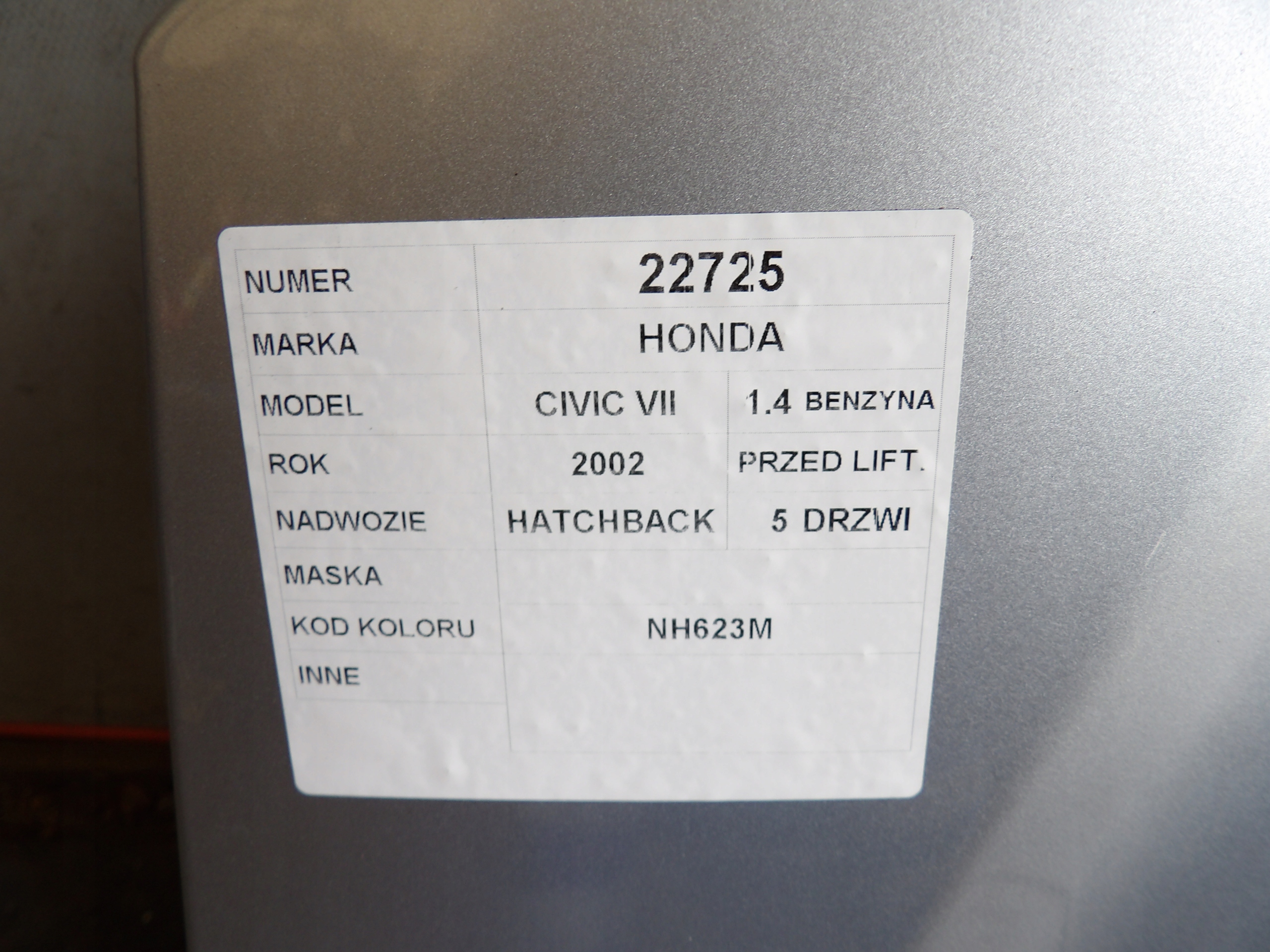 Honda Civic VII cofano lak. NH623M