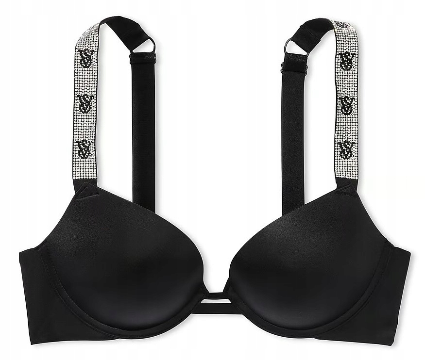Podprsenka Victoria's Secret push-up se zirkony a logem, černá, 70C (32C)