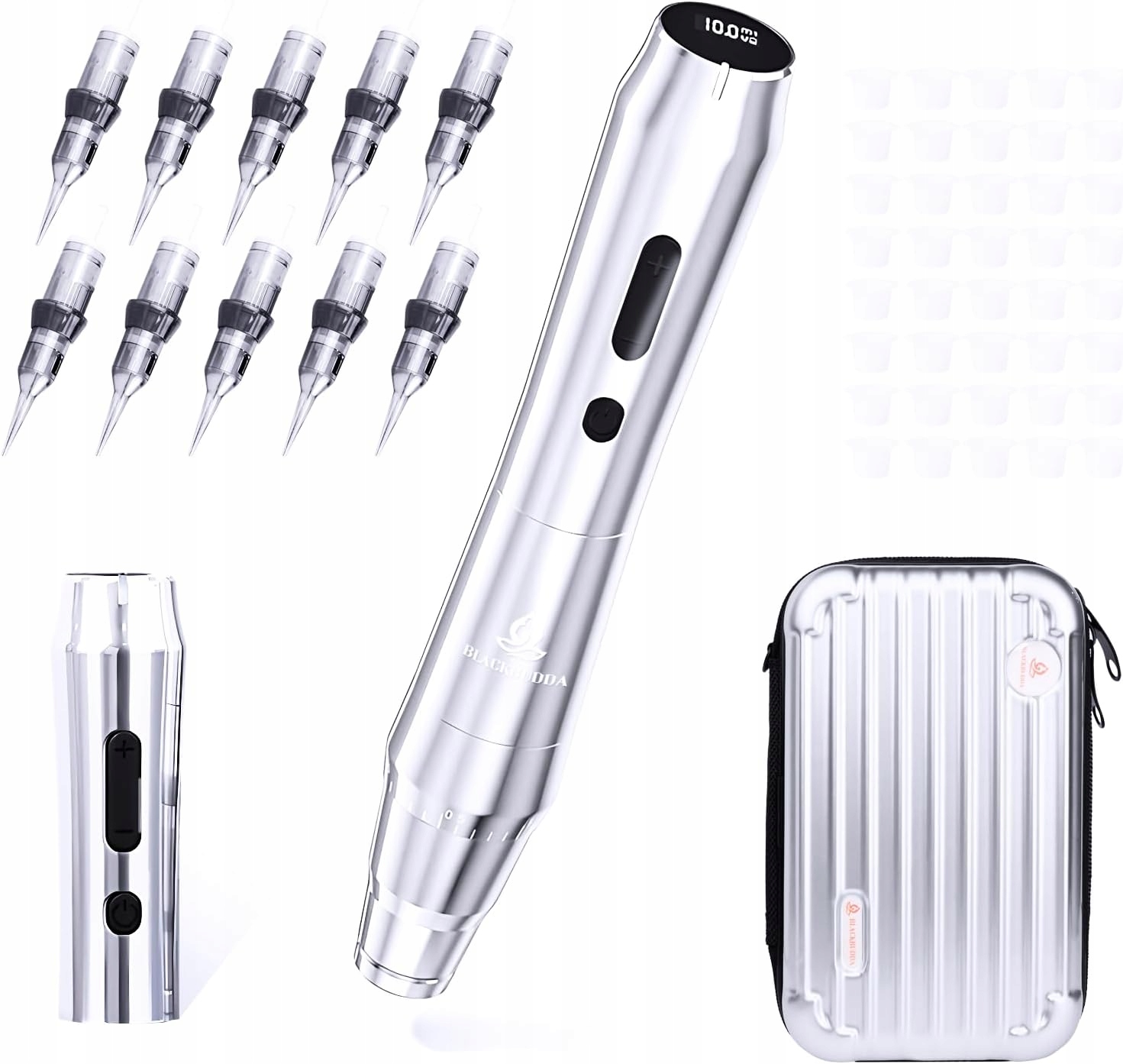 Pen Na Tetování Bezdrátový Stříbrný 2 Baterie 1000 mAh S Vložkami
