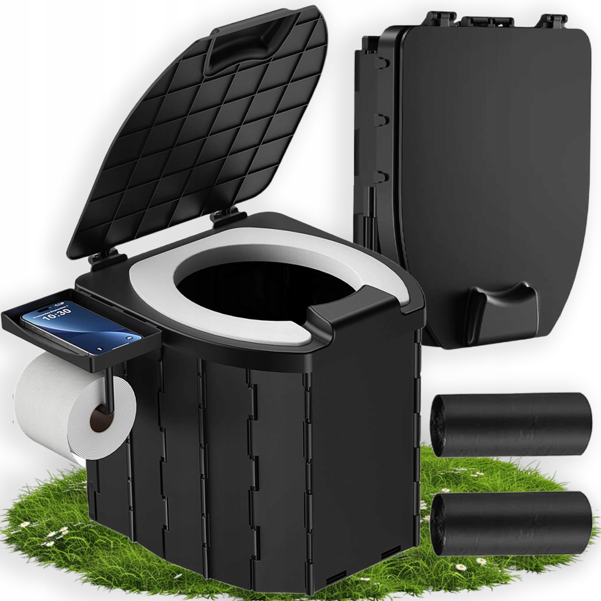 Přenosný Skládací Cestovní Nočník Pro Venkovní Toaletu 5 L, Černý